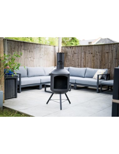 Log-Barn Black Steel Chiminea - Contemporary Garden Log Burner & Patio