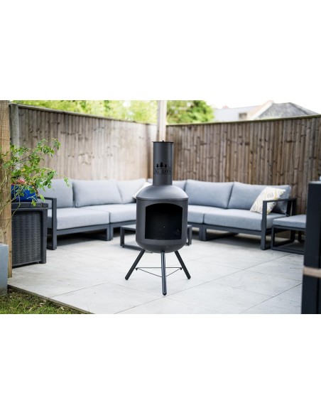 Log-Barn Black Steel Chiminea - Contemporary Garden Log Burner & Patio