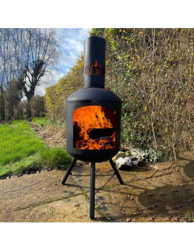 Log-Barn Black Steel Chiminea - Contemporary Garden Log Burner & Patio