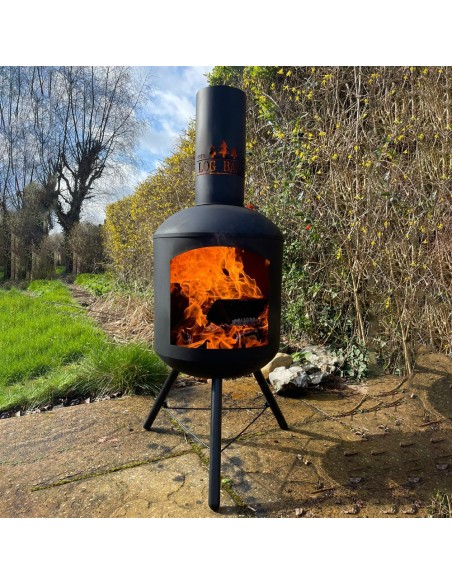 Log-Barn Black Steel Chiminea - Contemporary Garden Log Burner & Patio